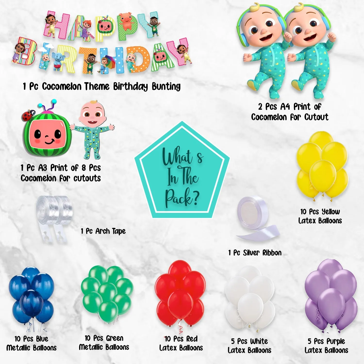 Cocomelon Kids Birthday 56 Pcs Decoration Items for Kids