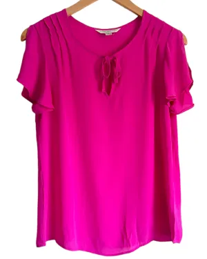 Cool Winter Raspberry Tonic Split Sleeve Tie Front Blouse