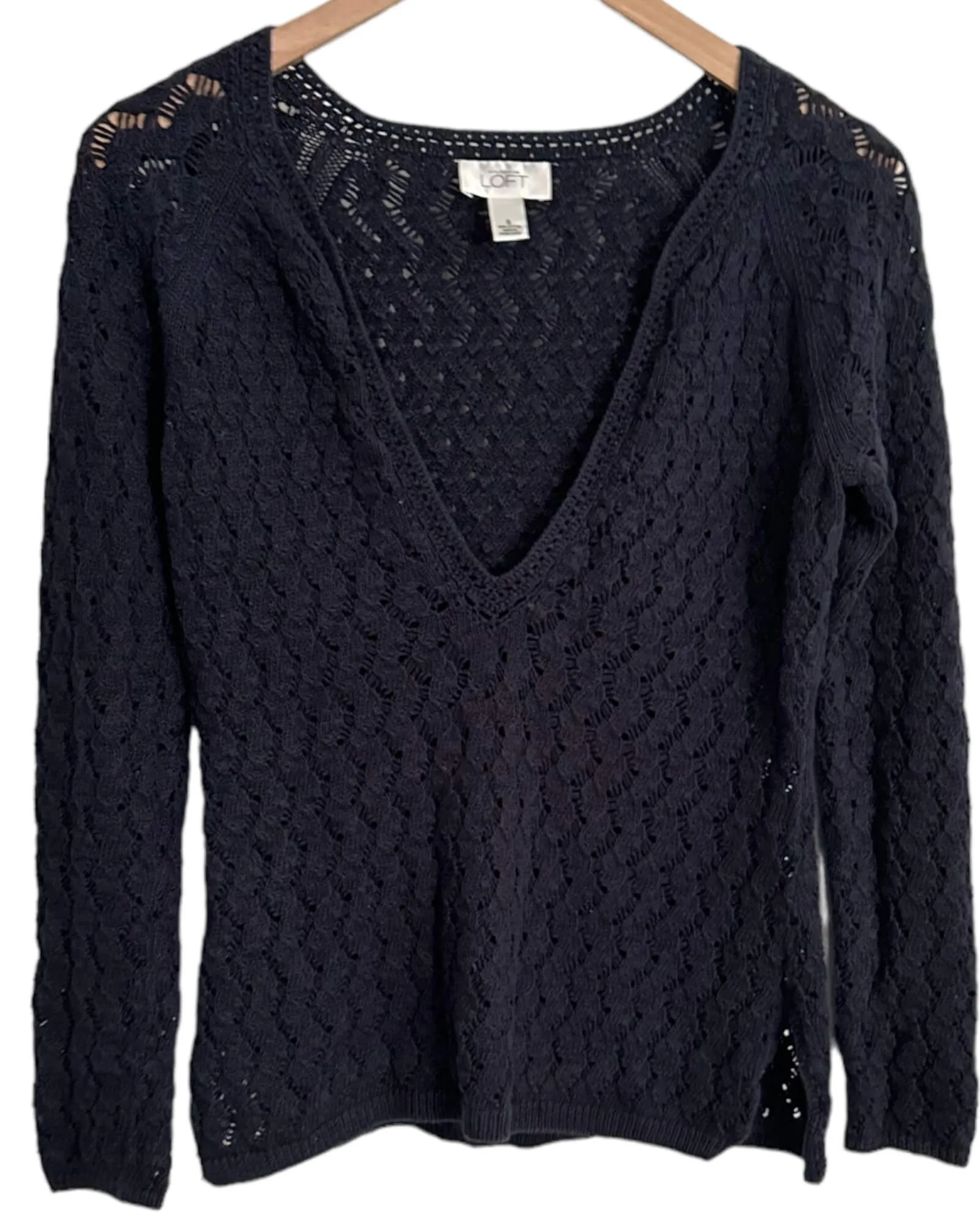 Dark Autumn Midnight Open-Knit Sweater