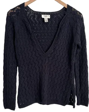 Dark Autumn Midnight Open-Knit Sweater