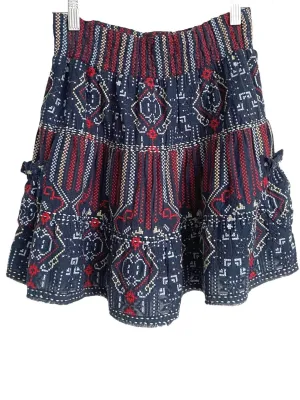 Dark Winter Blue Red Embroidered Boho Skirt