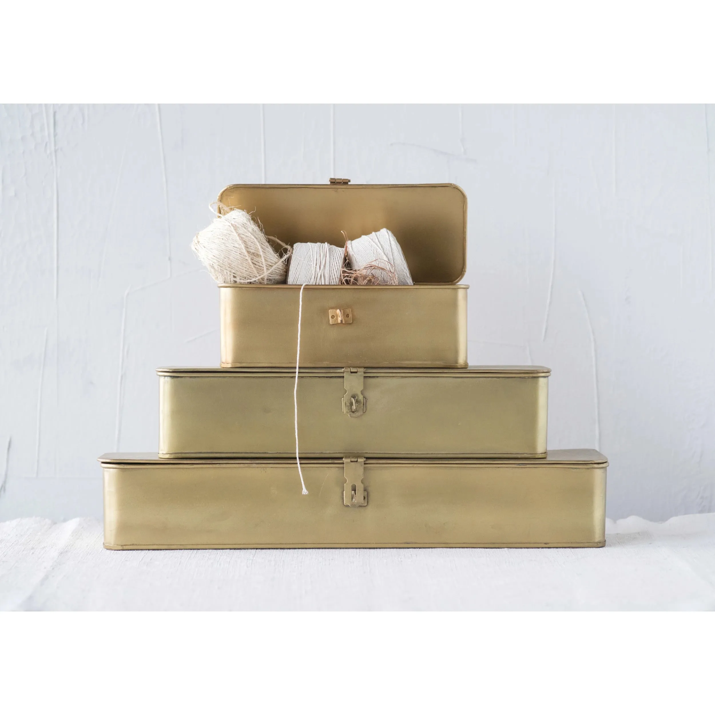 Decorative Metal Boxes, Brass Finish Set of 3