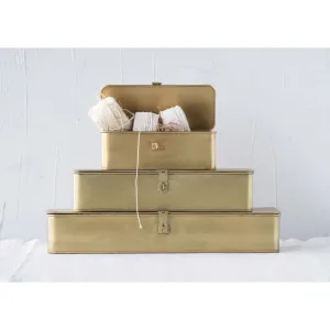 Decorative Metal Boxes, Brass Finish Set of 3