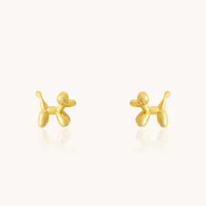 Dog Balloon Gold Stud Earrings W.