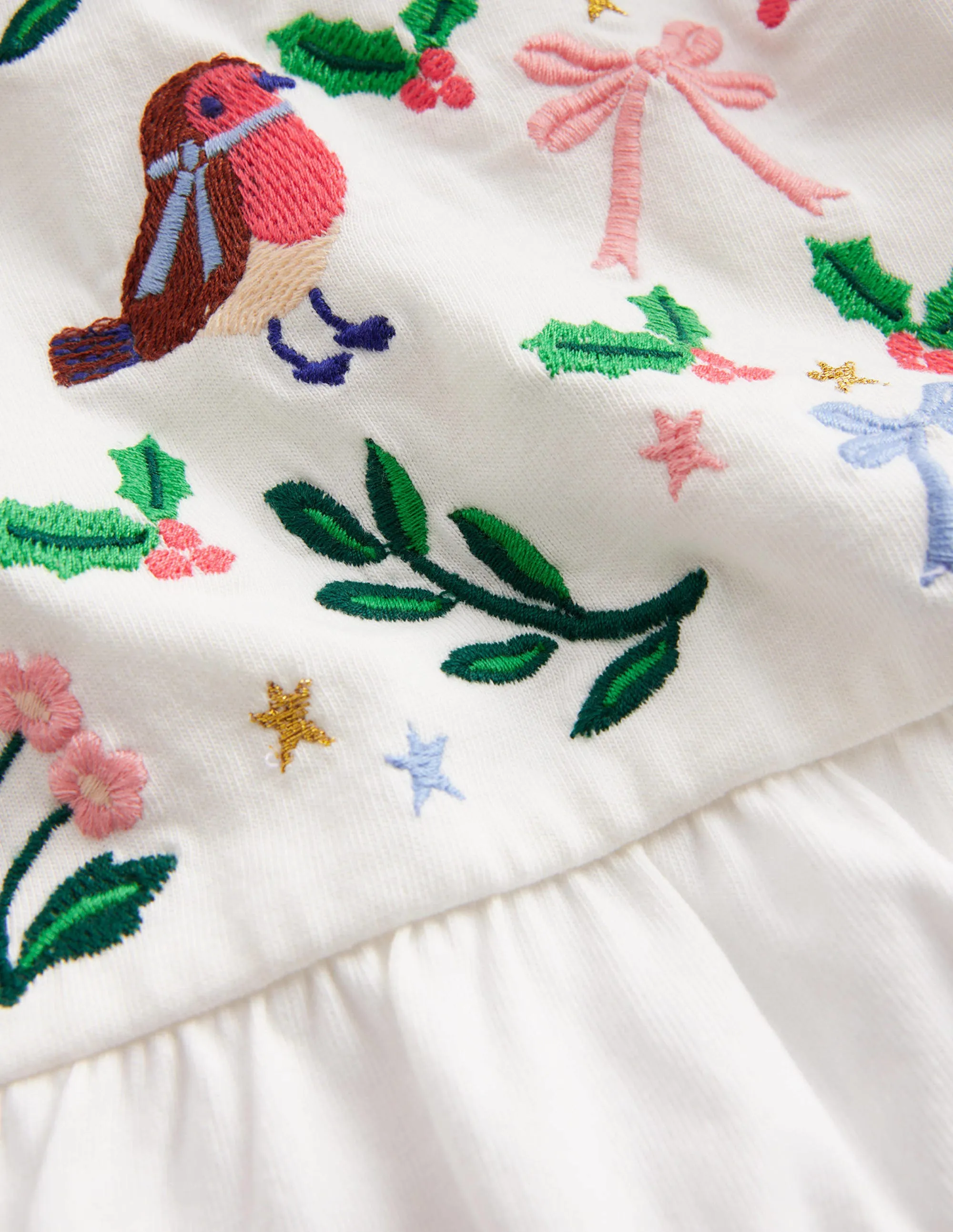 Embroidered Jersey Top-Ivory Festive