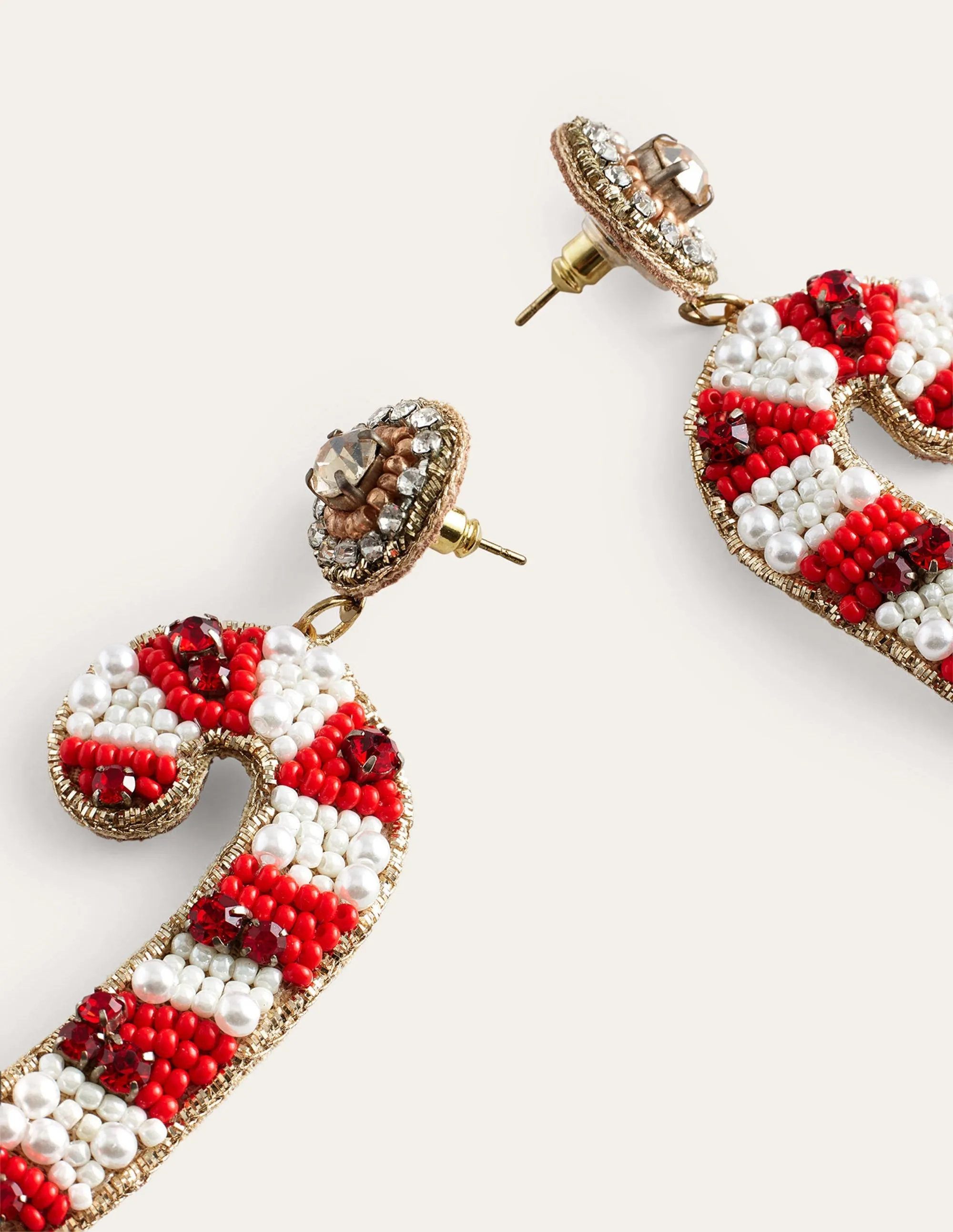 Festive Embellished Earrings-Candy Cane