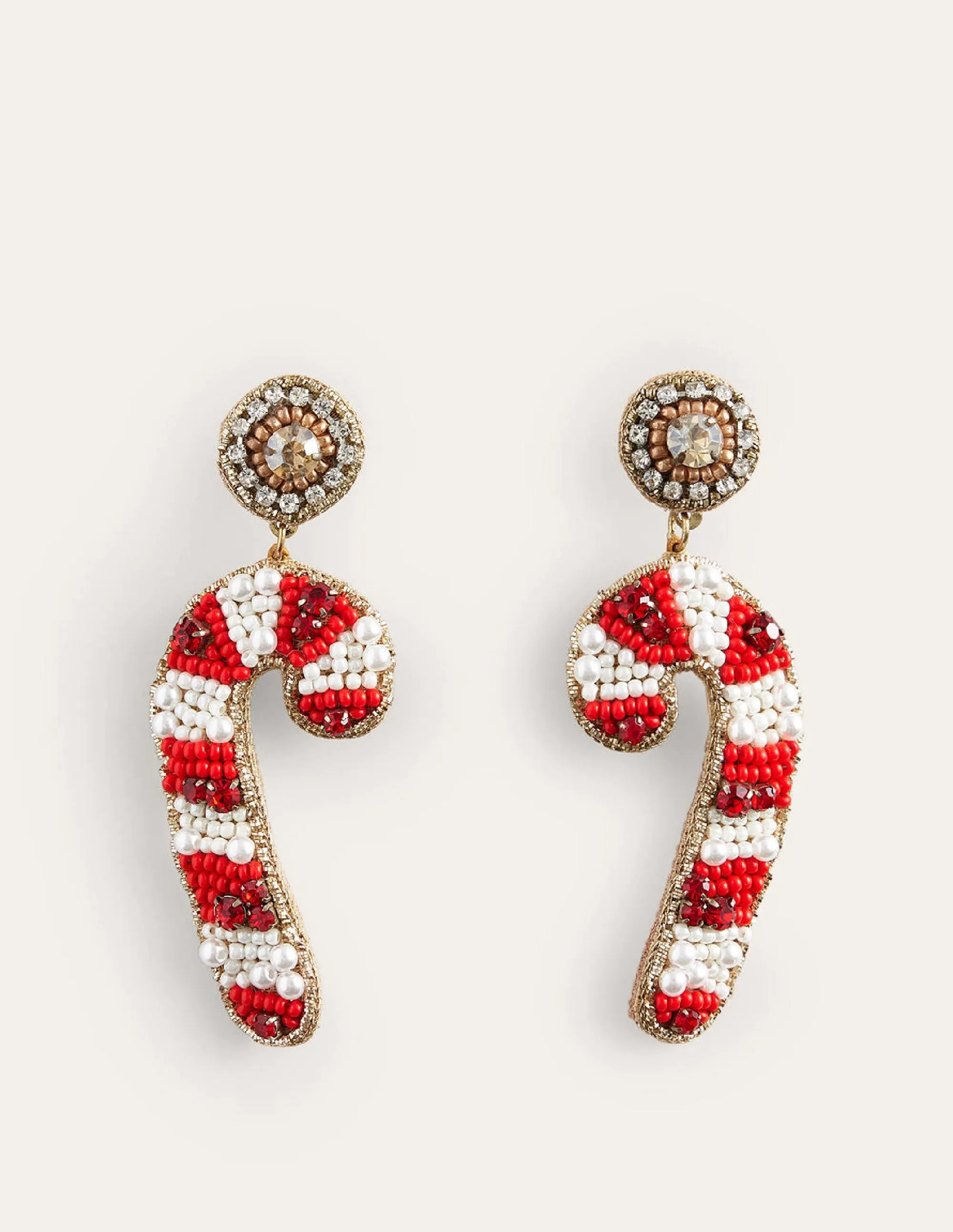 Festive Embellished Earrings-Candy Cane