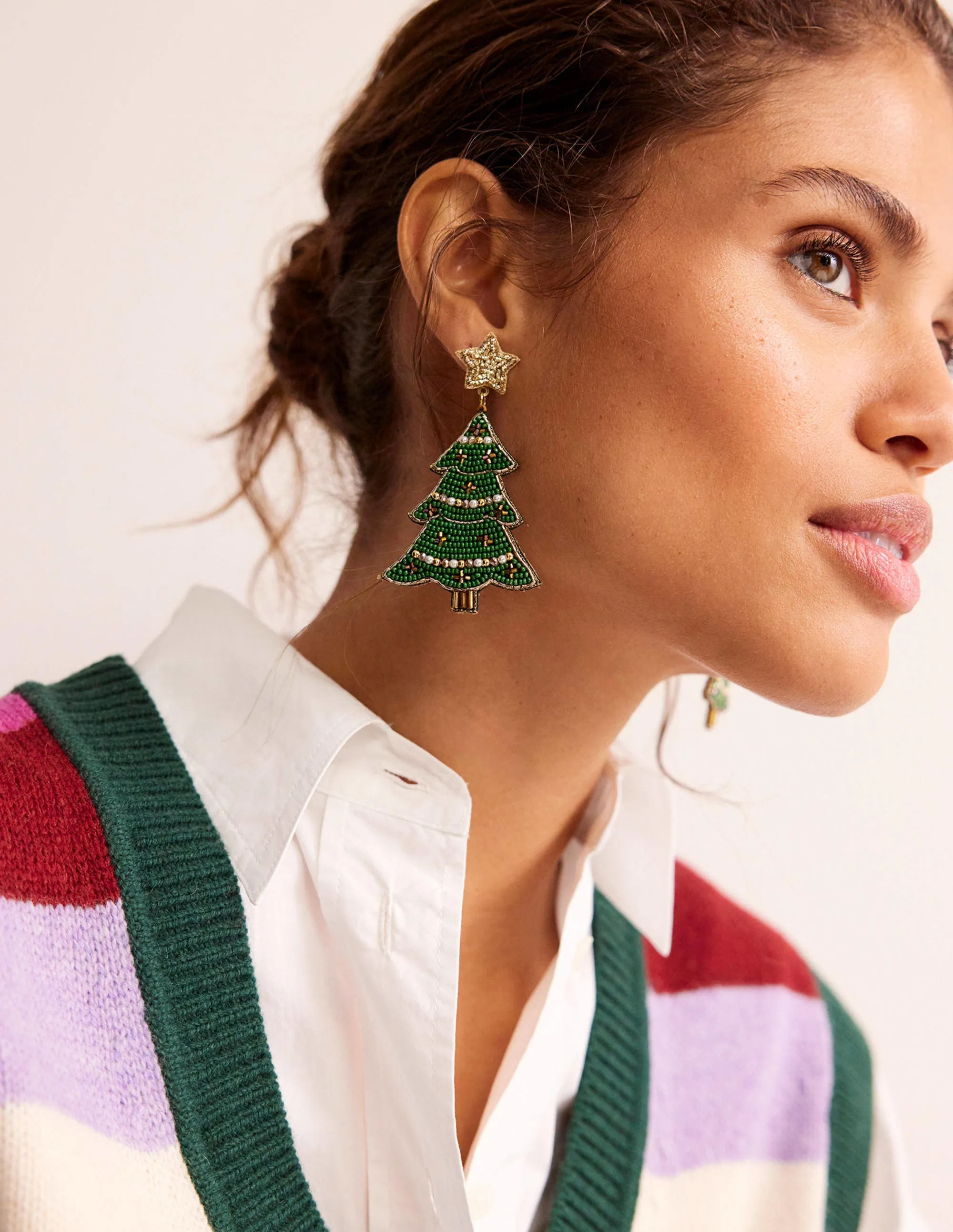 Festive Embellished Earrings-Christmas Tree