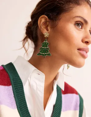Festive Embellished Earrings-Christmas Tree