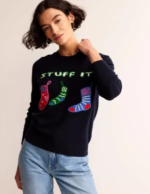 Festive Embroidered Jumper-Navy, Stuff It