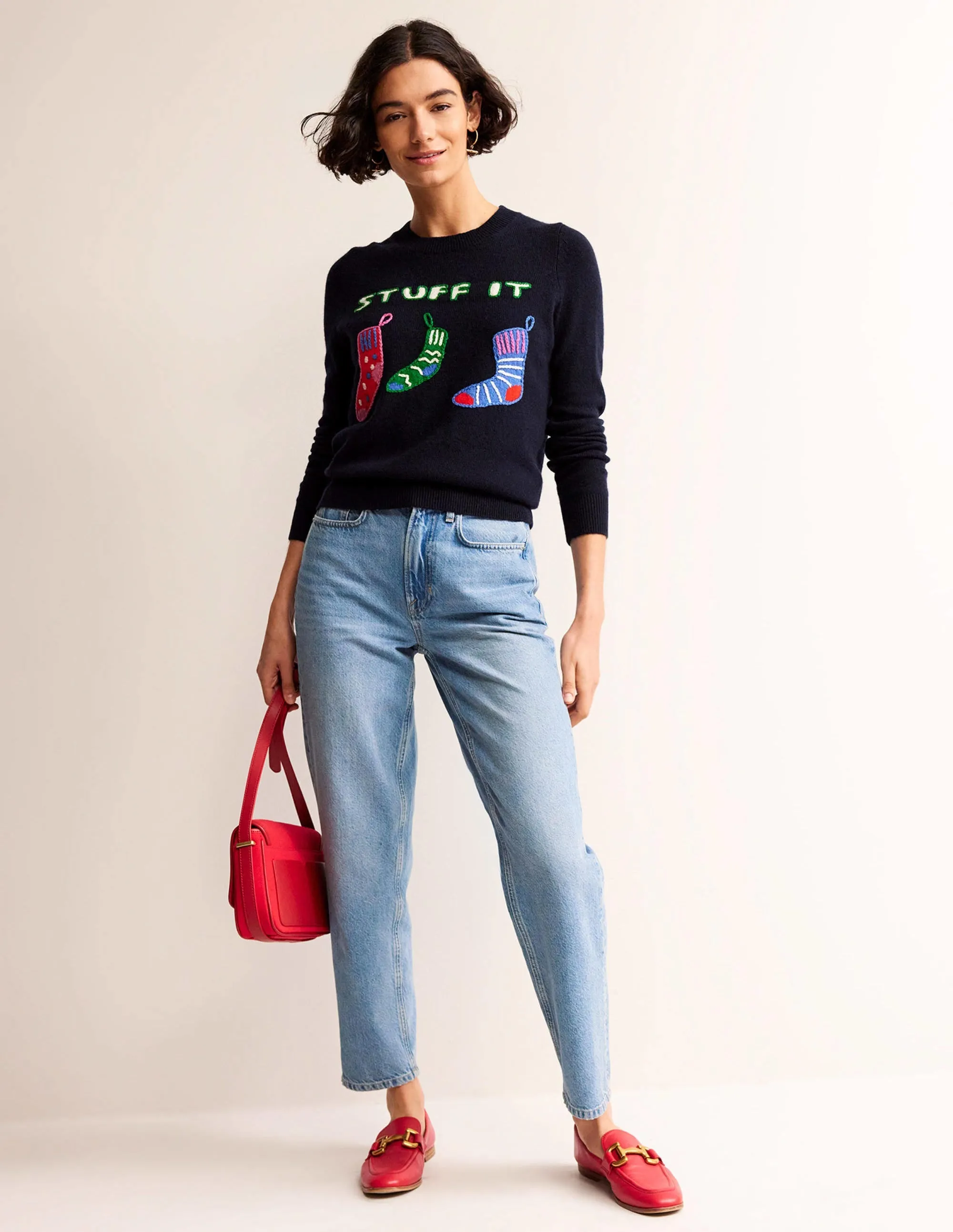 Festive Embroidered Jumper-Navy, Stuff It