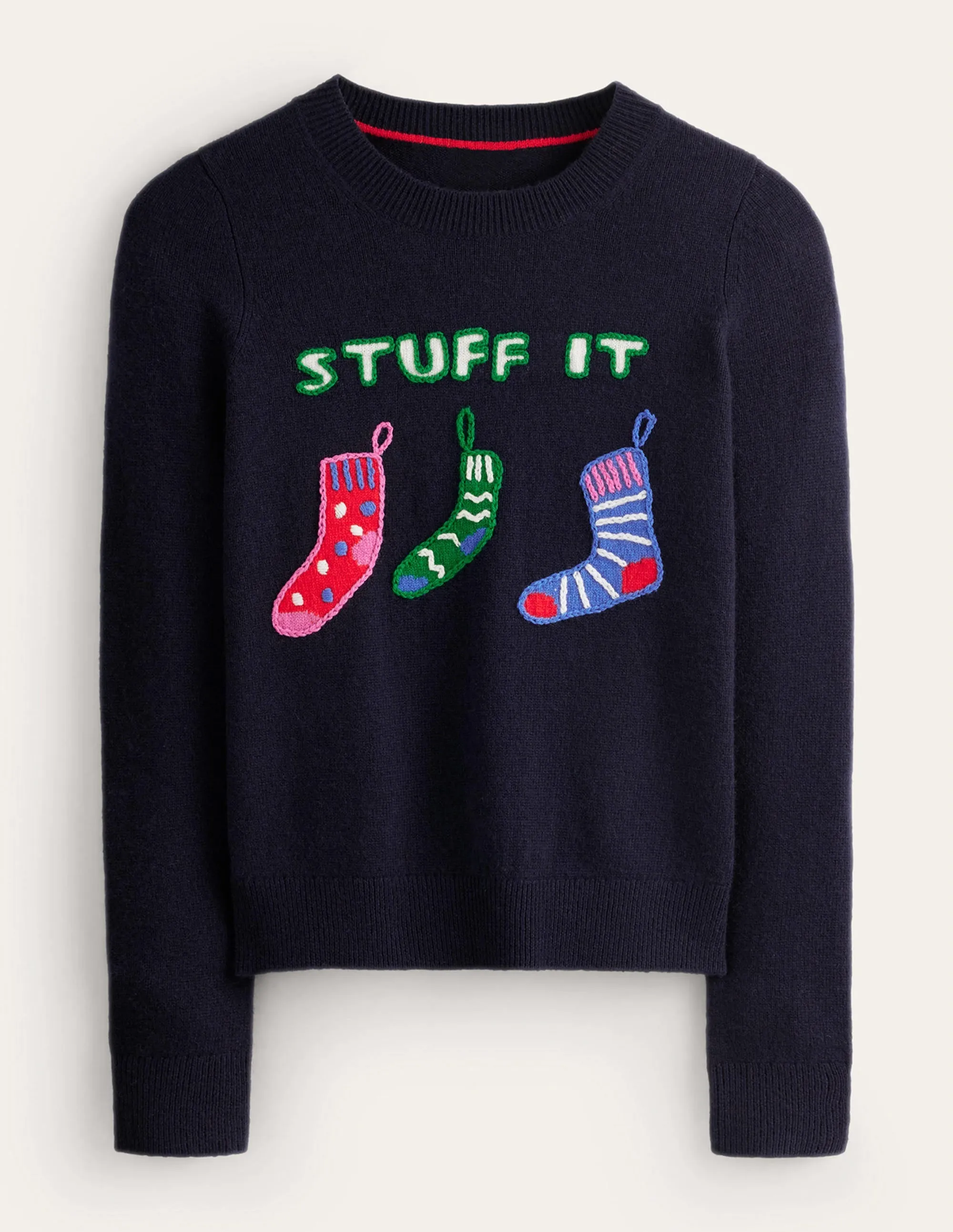 Festive Embroidered Jumper-Navy, Stuff It