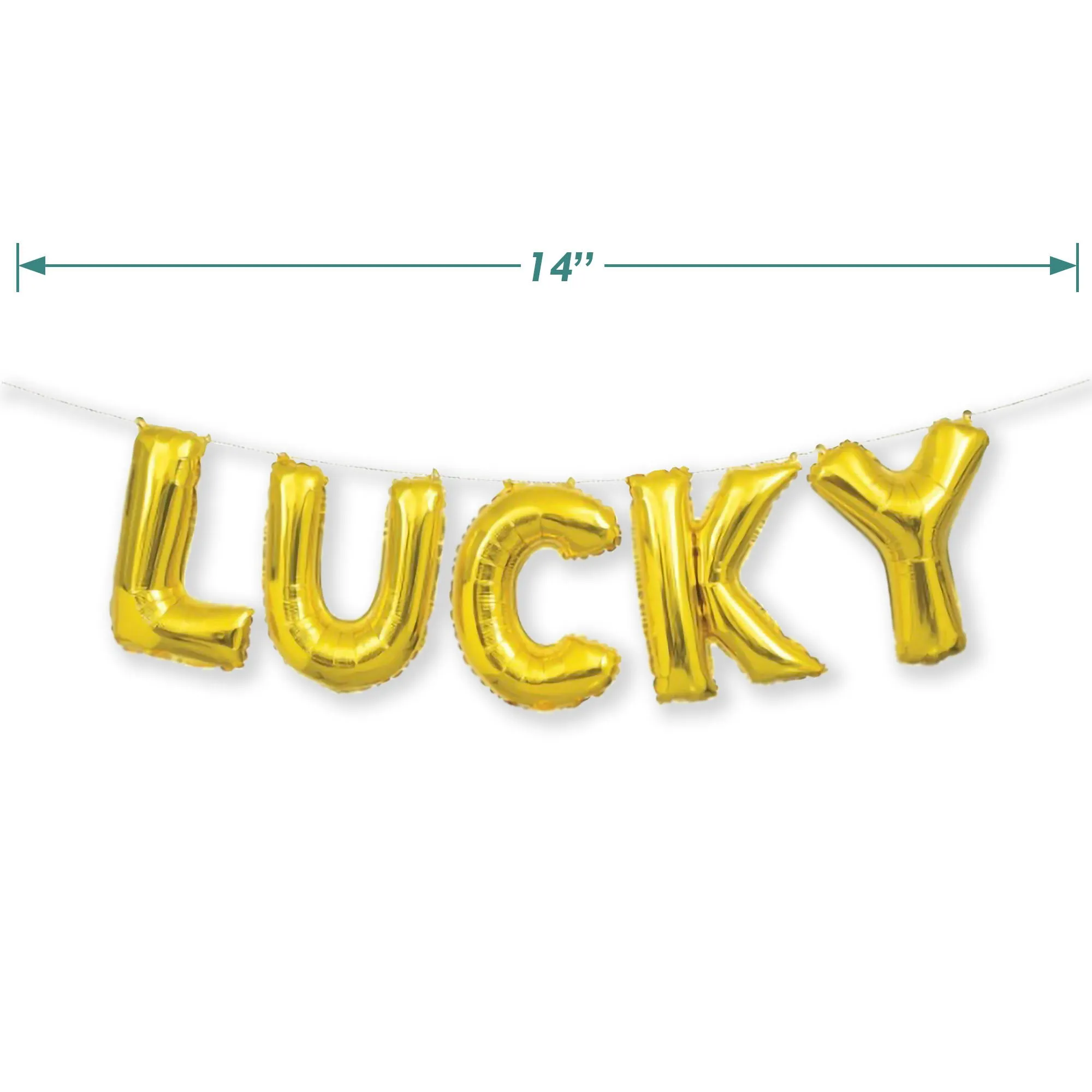 Gold "Lucky" Foil Block Letter Balloon Banner Kit, 14 Inch Letters