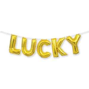 Gold "Lucky" Foil Block Letter Balloon Banner Kit, 14 Inch Letters