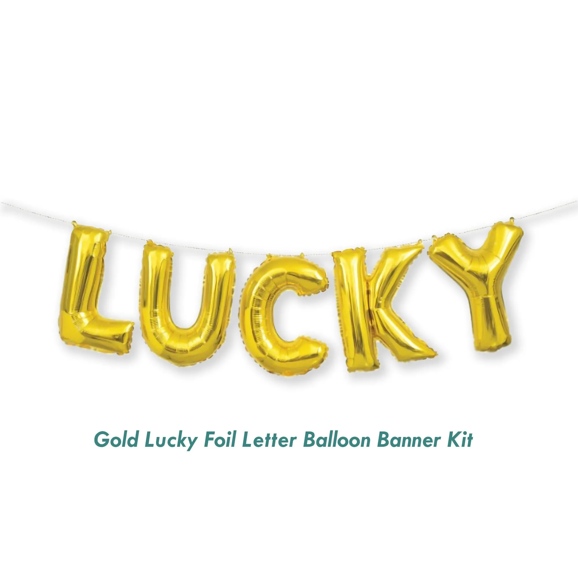 Gold "Lucky" Foil Block Letter Balloon Banner Kit, 14 Inch Letters