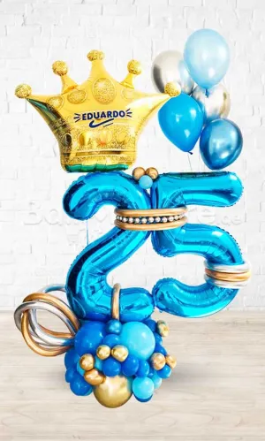 Golden Crown Any Number Balloon Arrangement with Custom Text  PRE-ORDER 1DAY In Advance