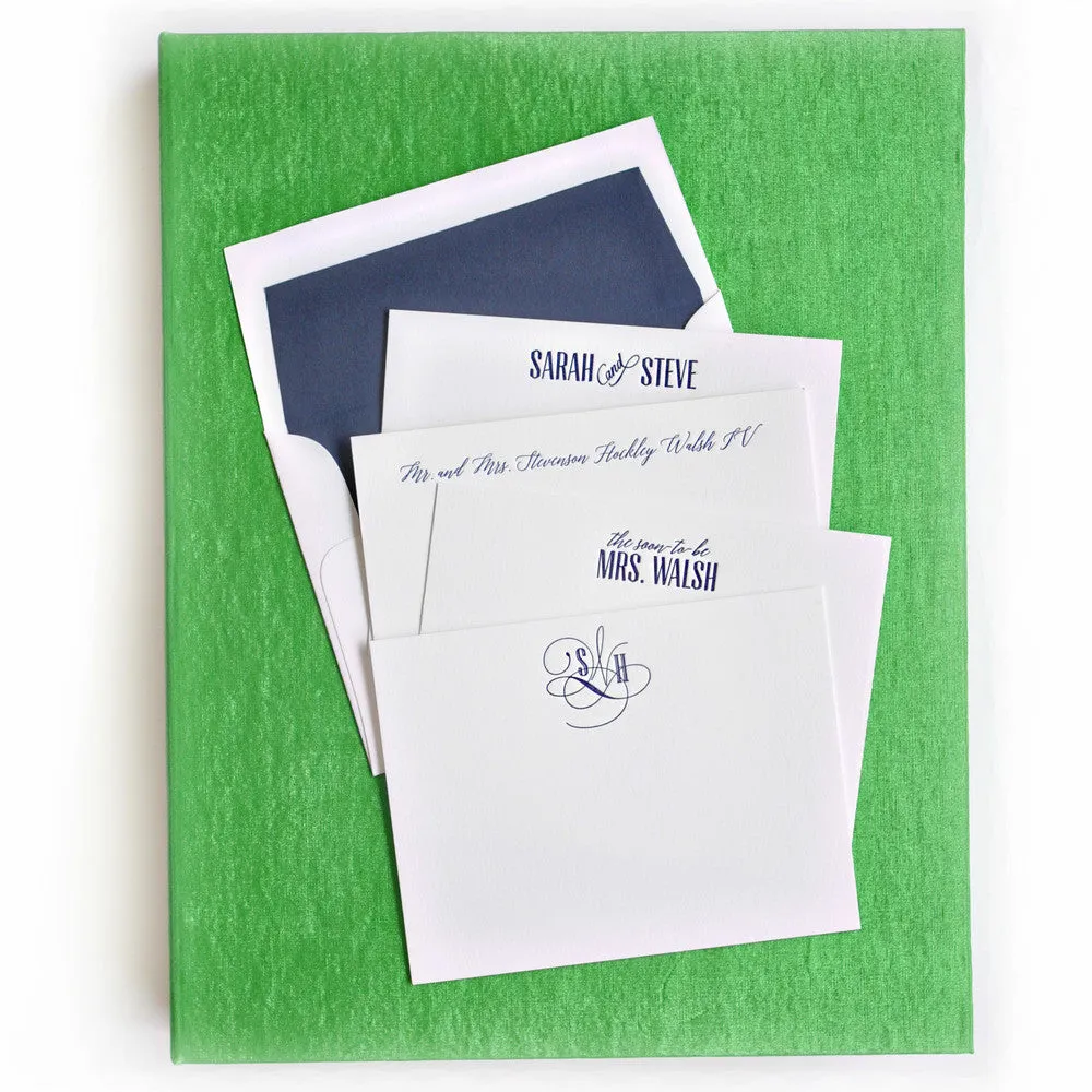 Grand Silk Stationery Box - Green
