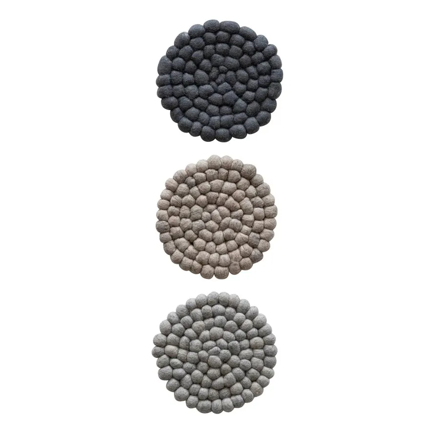Handmade Wool Felt Ball Trivet, 3 Colors