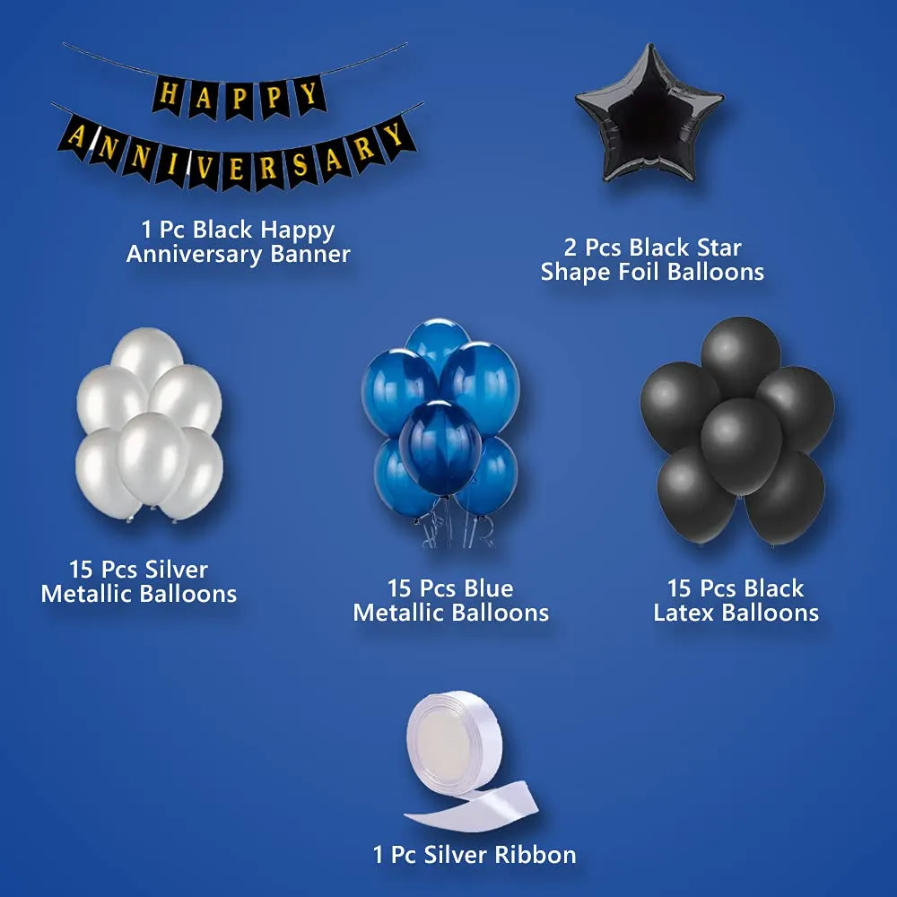 Happy Anniversary Decoration Blue & Black  49 Pcs - Decoration Items For Room
