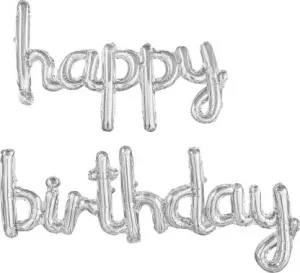 Happy Birthday Cursive Silver Foil Balloon