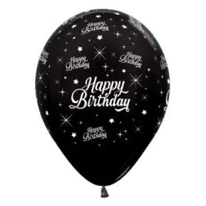 Happy Birthday Twinkling Stars Black Balloons - 6 Pkt