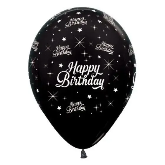 Happy Birthday Twinkling Stars Black Balloons - 6 Pkt