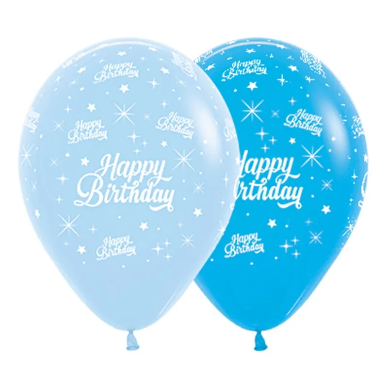 Happy Birthday Twinkling Stars Blue Balloons - 6 Pkt