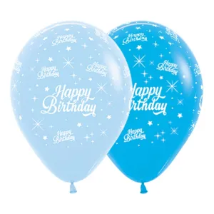 Happy Birthday Twinkling Stars Blue Balloons - 6 Pkt