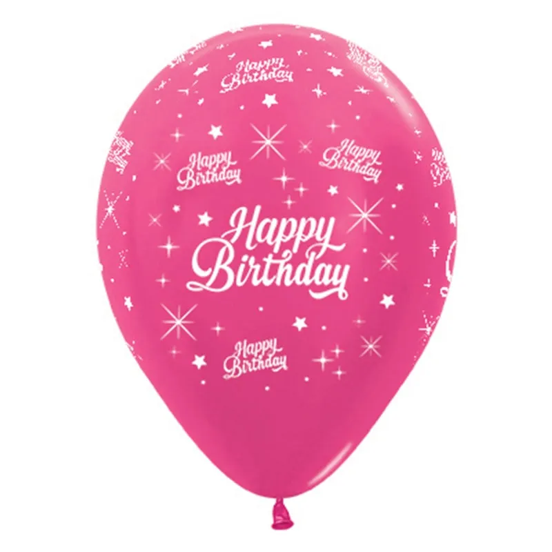 Happy Birthday Twinkling Stars Metallic Fuchsia Balloons - 6 Pkt - LAST ONE