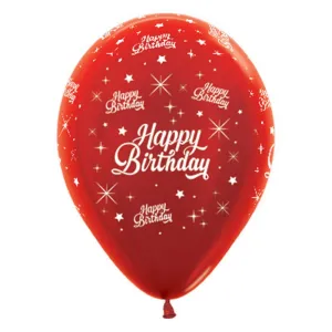 Happy Birthday Twinkling Stars Metallic Red Balloons - 6 Pkt - LAST ONE