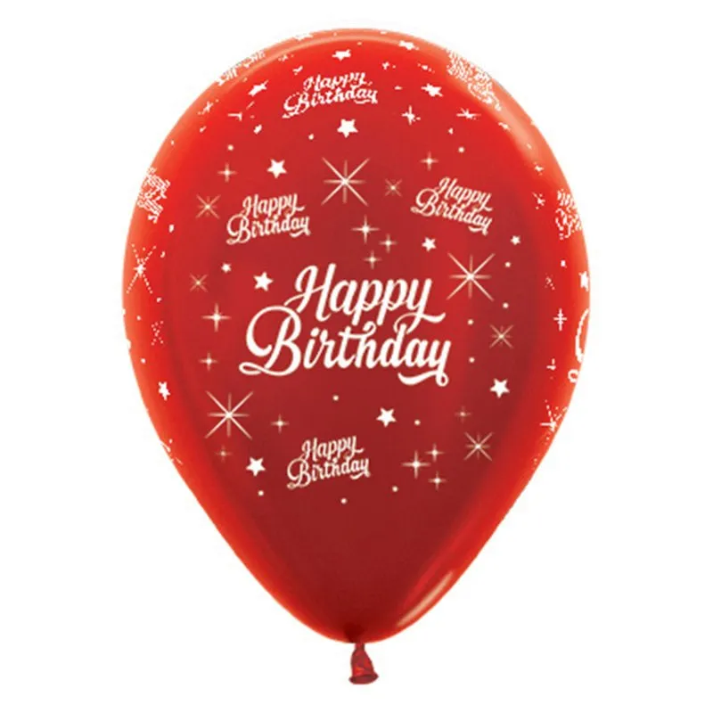 Happy Birthday Twinkling Stars Metallic Red Balloons - 6 Pkt - LAST ONE
