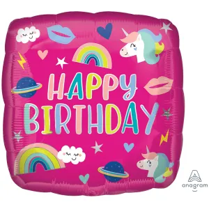 Happy Birthday Unicorn Trendy Icons Foil Balloon 45cm