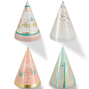 Happy Cake Day Assorted Mini Foil Cone Party Hat Birthday Accessories, 12 Count