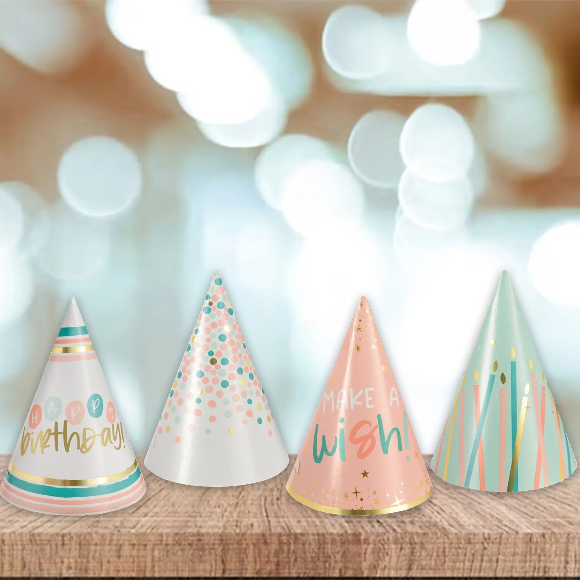 Happy Cake Day Assorted Mini Foil Cone Party Hat Birthday Accessories, 12 Count