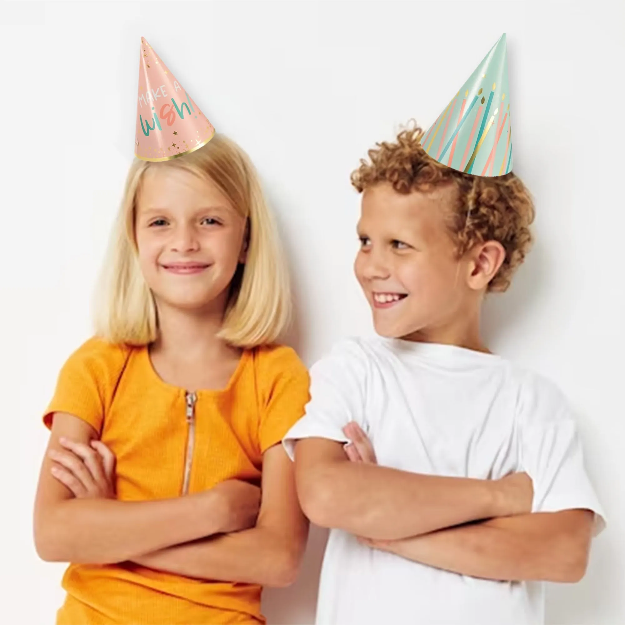 Happy Cake Day Assorted Mini Foil Cone Party Hat Birthday Accessories, 12 Count