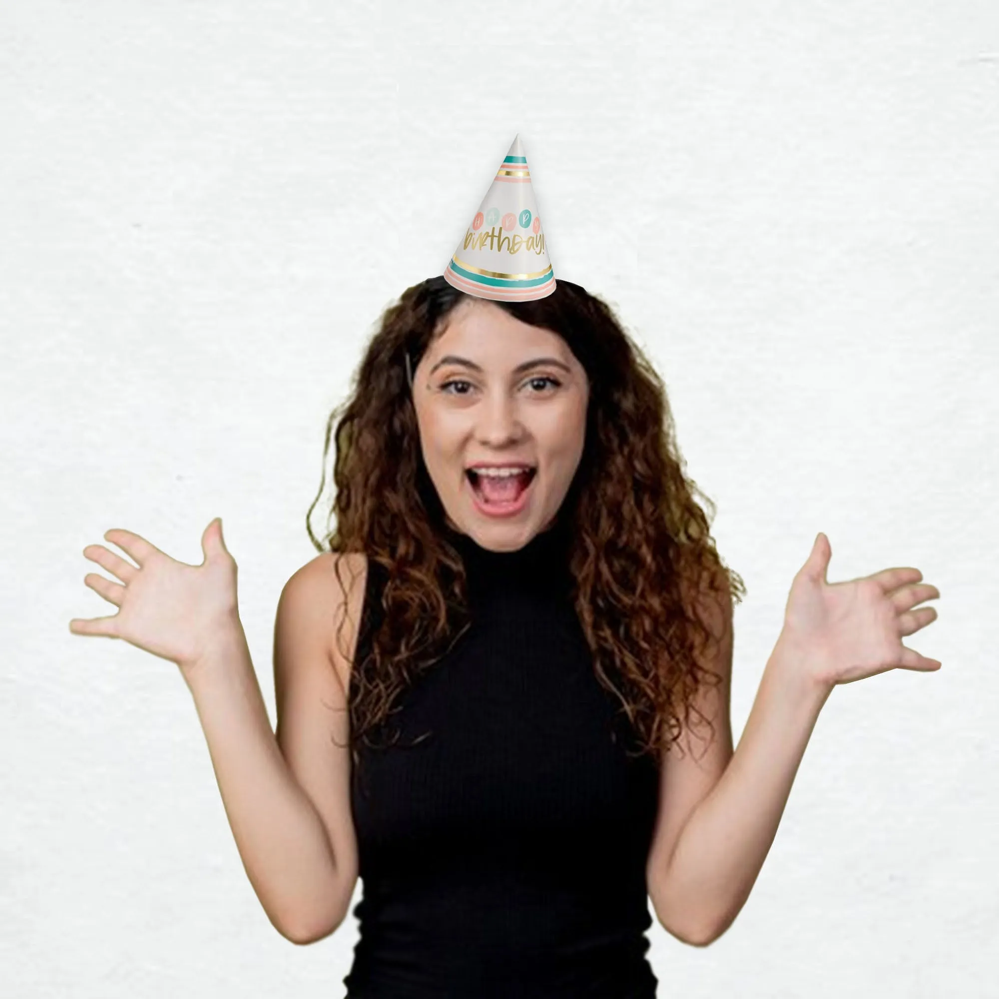 Happy Cake Day Assorted Mini Foil Cone Party Hat Birthday Accessories, 12 Count