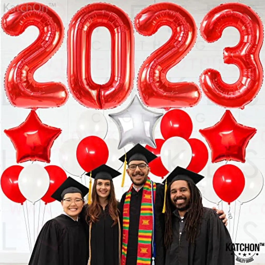 KatchOn, Red and White Graduation Decorations 2023 - Huge 40 Inch, Red 2023 Balloons | Mylar Star Balloons, Graduation Decorations Class of 2023 Red and White | Red and White Graduation Party Supplies