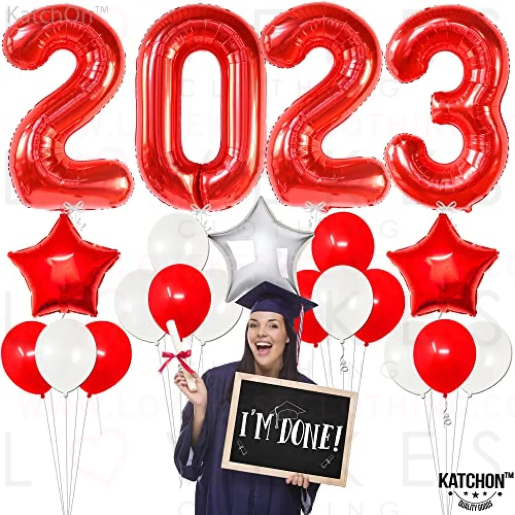 KatchOn, Red and White Graduation Decorations 2023 - Huge 40 Inch, Red 2023 Balloons | Mylar Star Balloons, Graduation Decorations Class of 2023 Red and White | Red and White Graduation Party Supplies