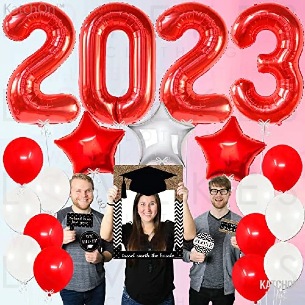KatchOn, Red and White Graduation Decorations 2023 - Huge 40 Inch, Red 2023 Balloons | Mylar Star Balloons, Graduation Decorations Class of 2023 Red and White | Red and White Graduation Party Supplies