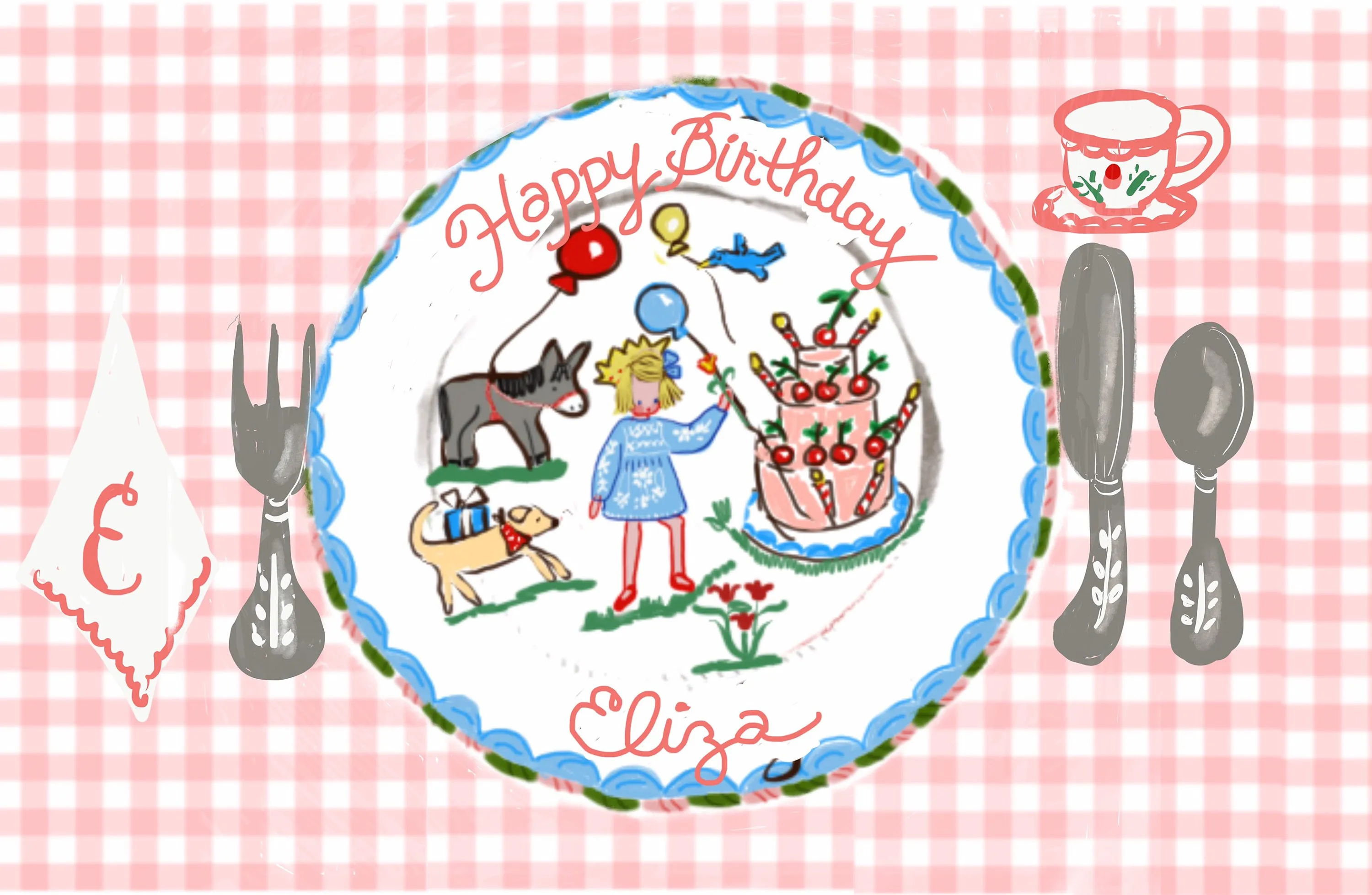 Laminated Placemat - Pink Gingham Party