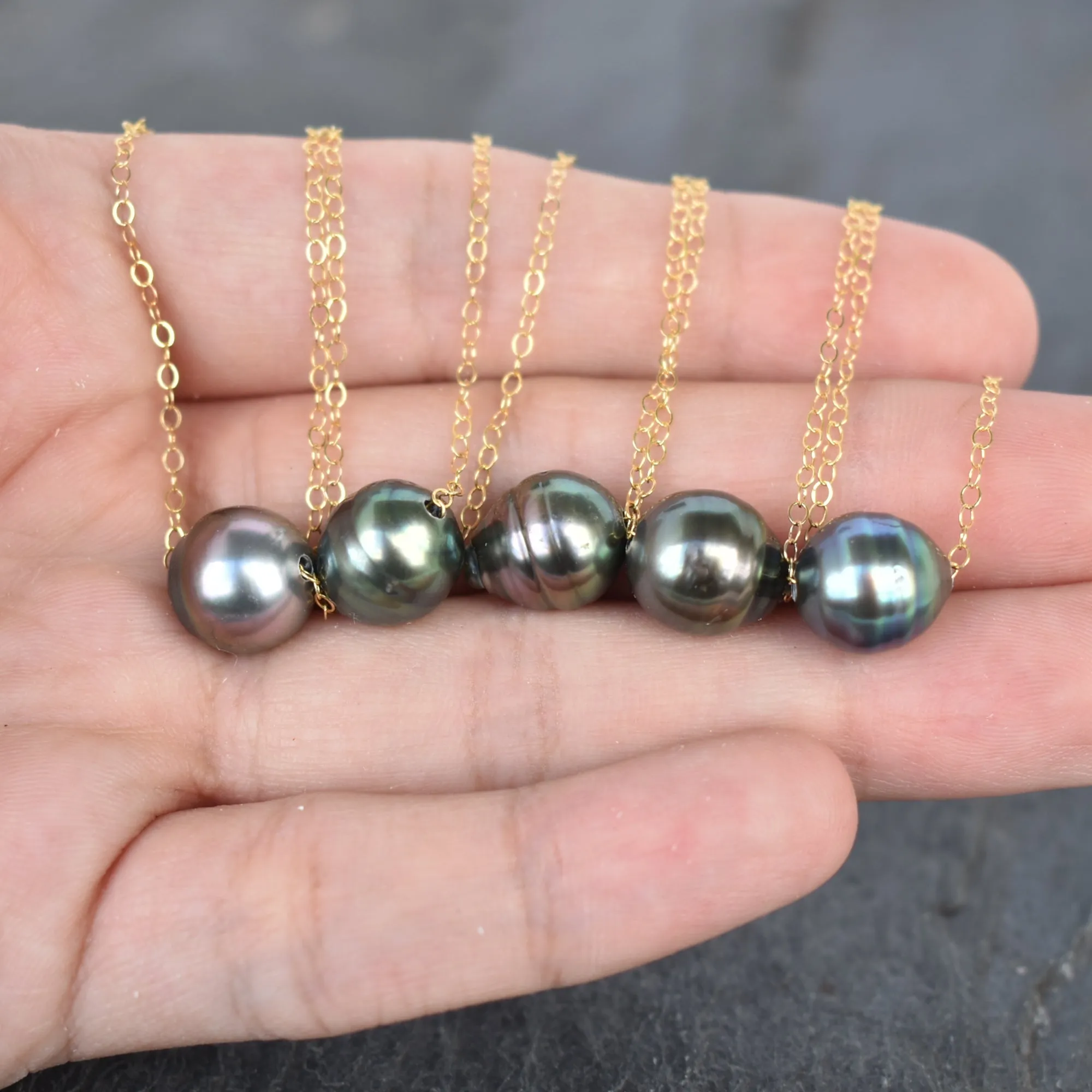 Large 11mm Oval Tahitian Pearl Floating Necklace