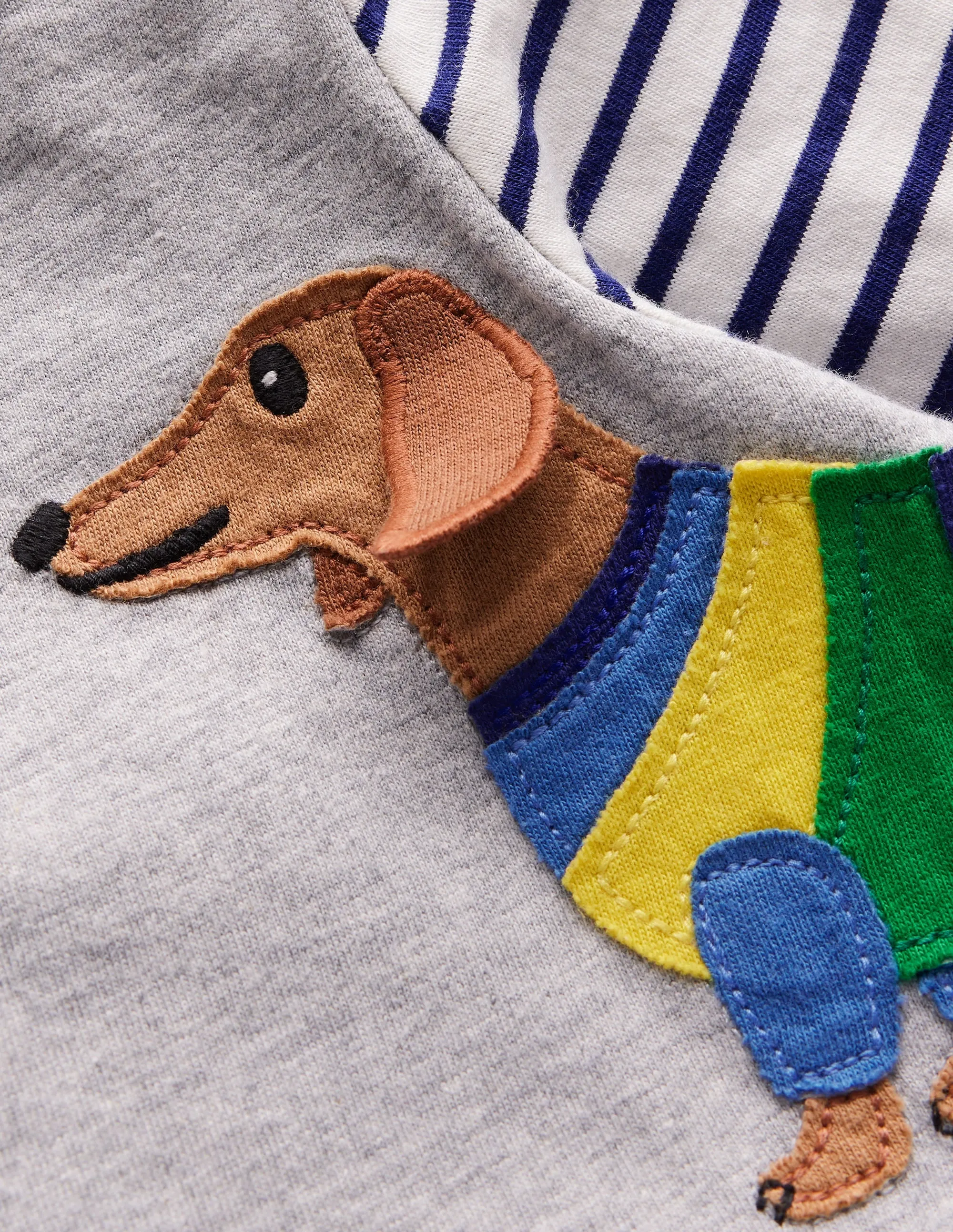 Long Sleeve Applique T-shirt-Grey Marl Sausage Dog