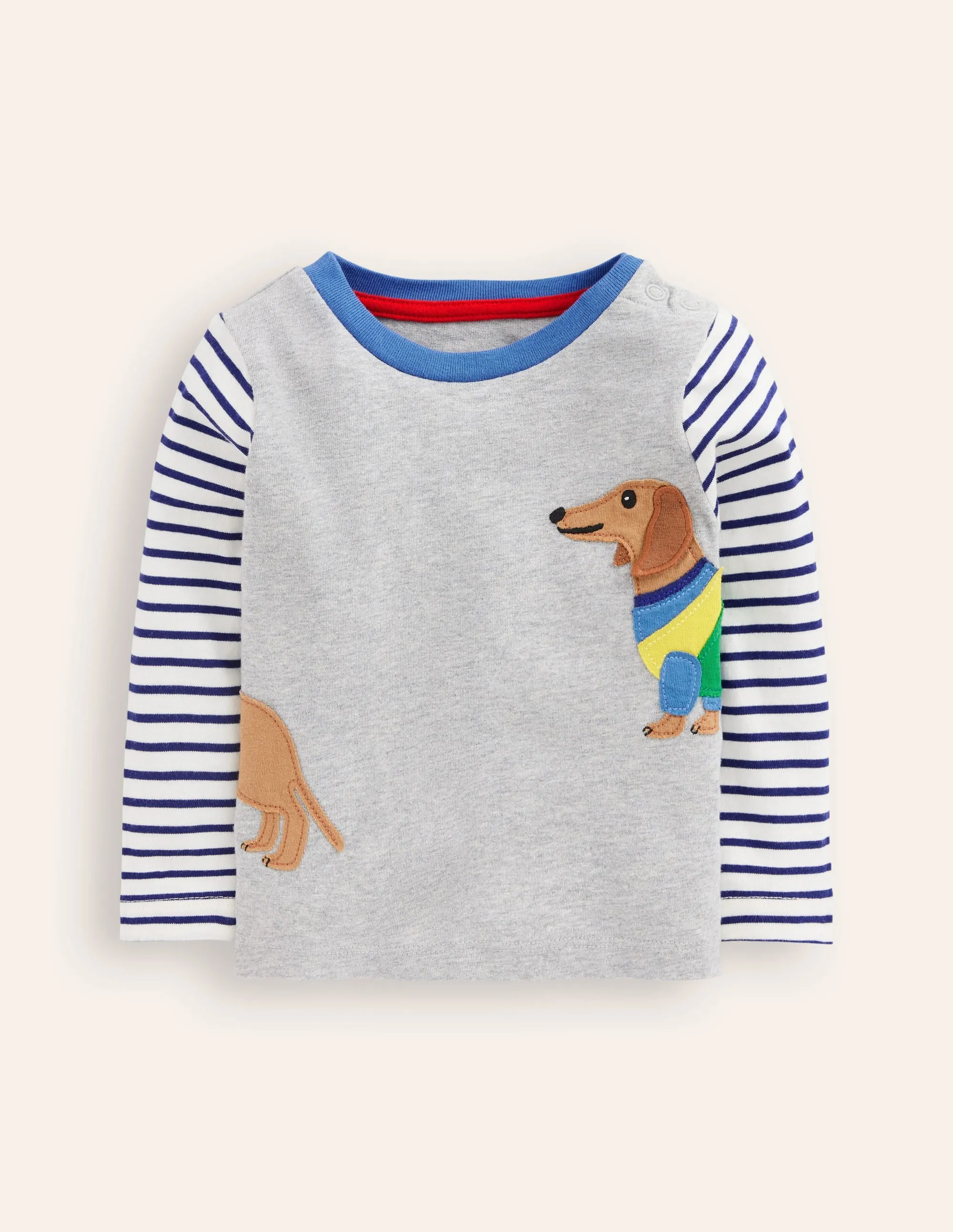 Long Sleeve Applique T-shirt-Grey Marl Sausage Dog