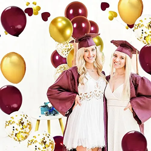 Maroon Gold Graduation Party Decorations 2024/Burgundy Gold Balloons/30pcs Burgundy Gold Birthday Women Maroon Gold Wedding/Fall Bridal Shower Decorations FSU Graduation
