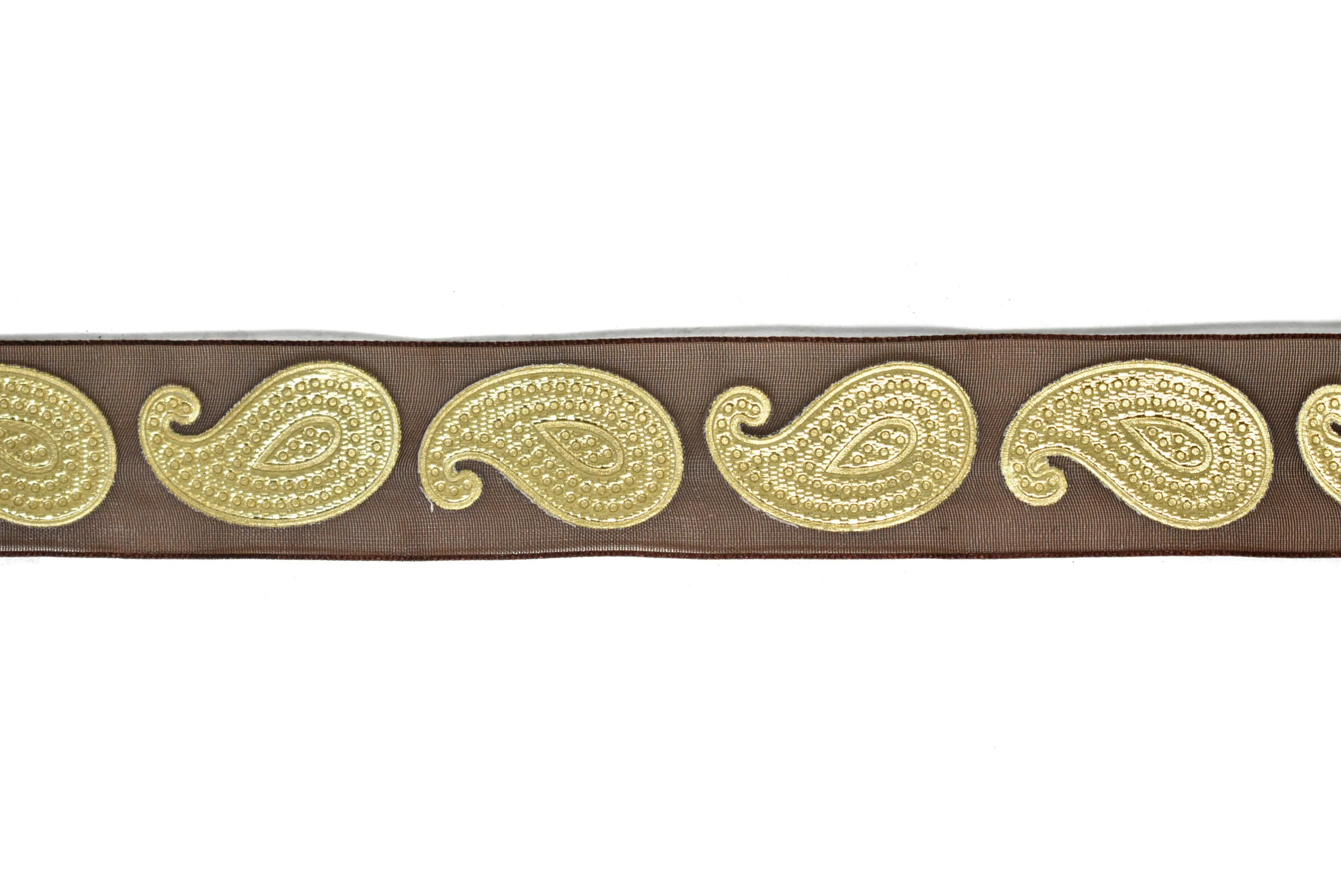 Metallic Gold Paisley Design on Chiffon Ribbon 1" - 1 Yard
