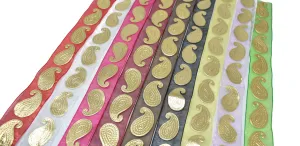 Metallic Gold Paisley Design on Chiffon Ribbon 1" - 1 Yard