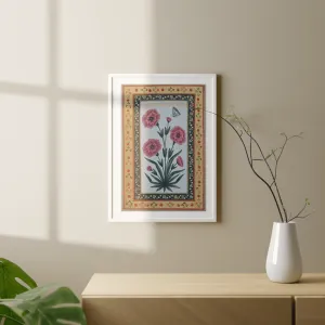 Miniature Flora Painting of Pink Flowers