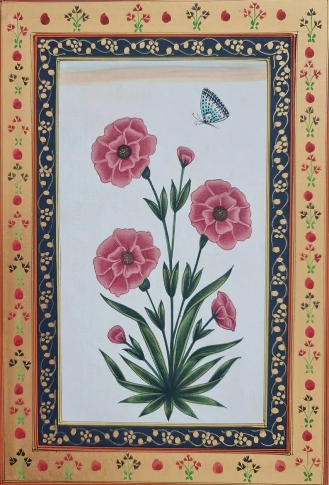 Miniature Flora Painting of Pink Flowers