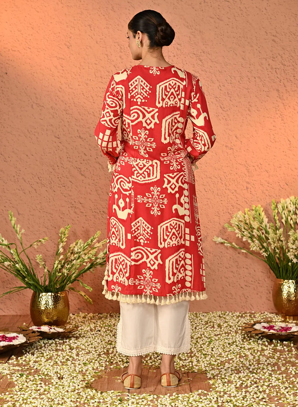 Pankh Cream Loose Fit Cotton Palazzos for Women