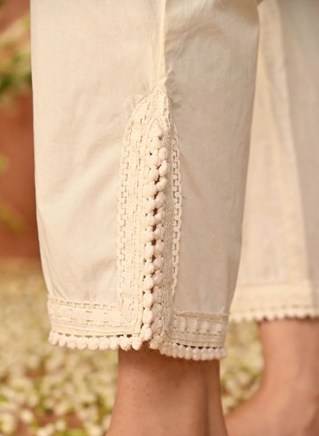 Pankh Cream Loose Fit Cotton Palazzos for Women